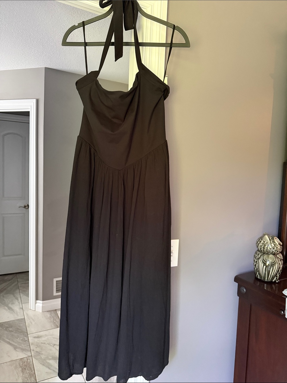 aerie Black Halter Maxi Dress with Draped Bodice